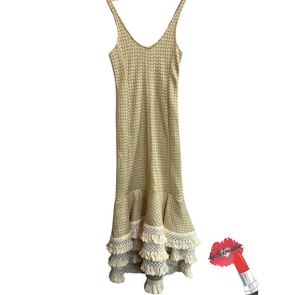 3.1 Phillip Lim Dress Women 6 Crochet Knit Fringe Straw Tan Natural Lyst Coastal - Picture 2 of 16